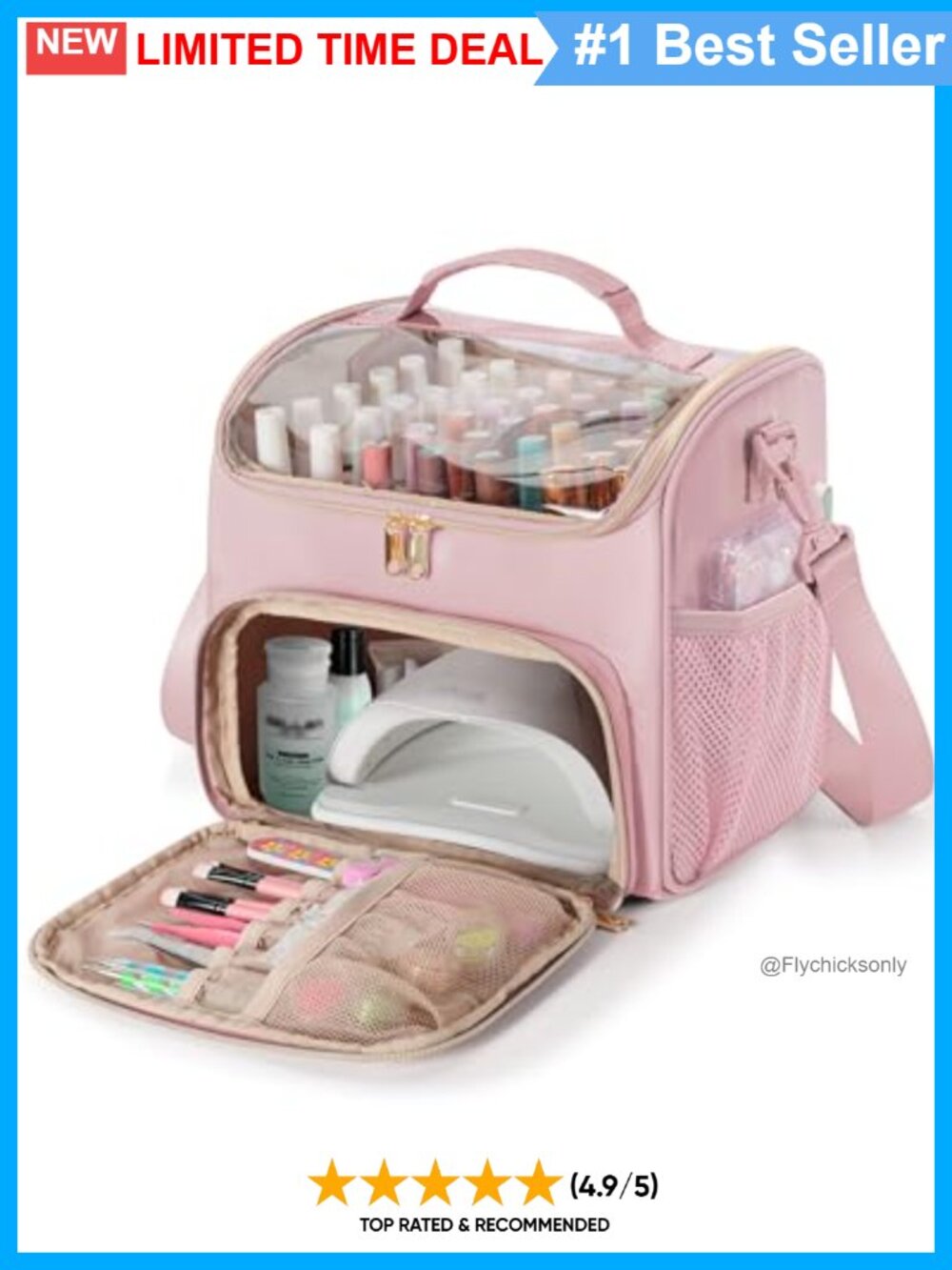 42-Slot Nail Polish Organizer Case Double-Layer Cosmetic Travel Bag